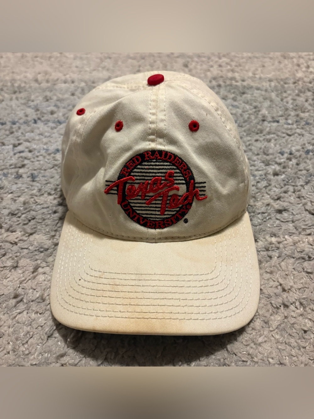Vintage Texas Tech Red Raiders Strapback Hat The Game Green Brim Off-White Cap